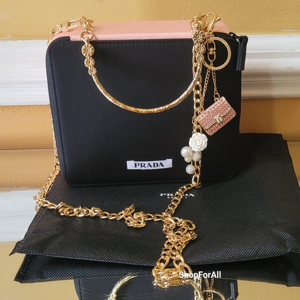 Prada Black and Pink Shoulder Bag with Gold Chain